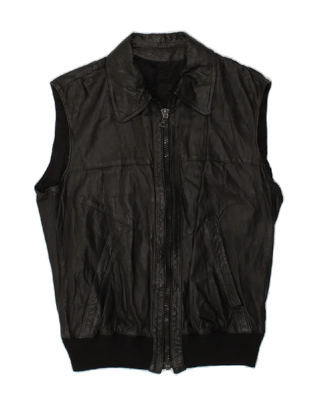 Timeless Style VINTAGE Mens Leather Gilet IT 46 Small Black Leather