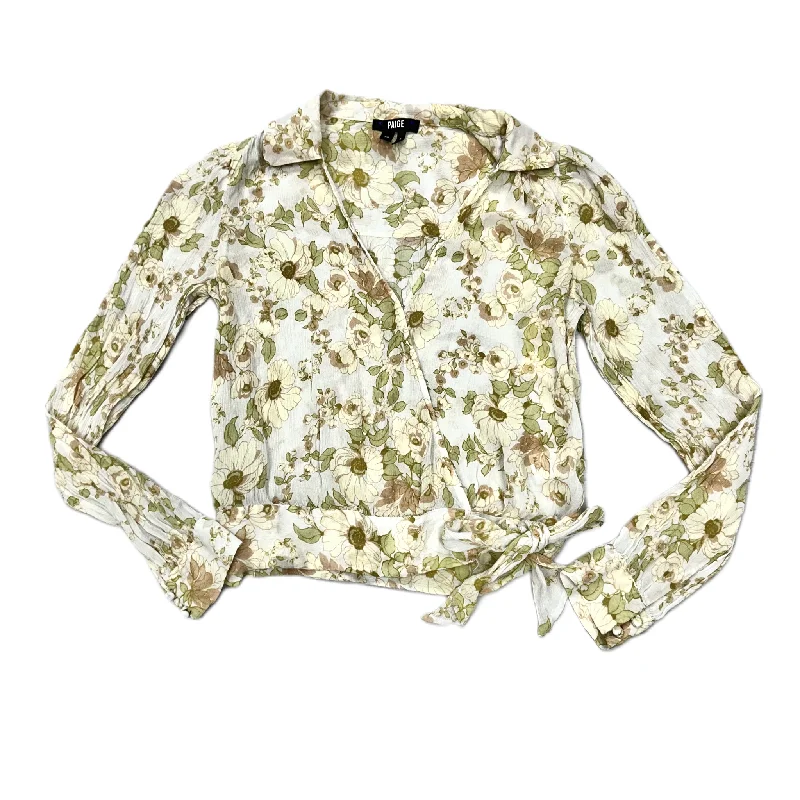 Casual Denim Top Long Sleeve By Paige In Yellow, Size: Xs