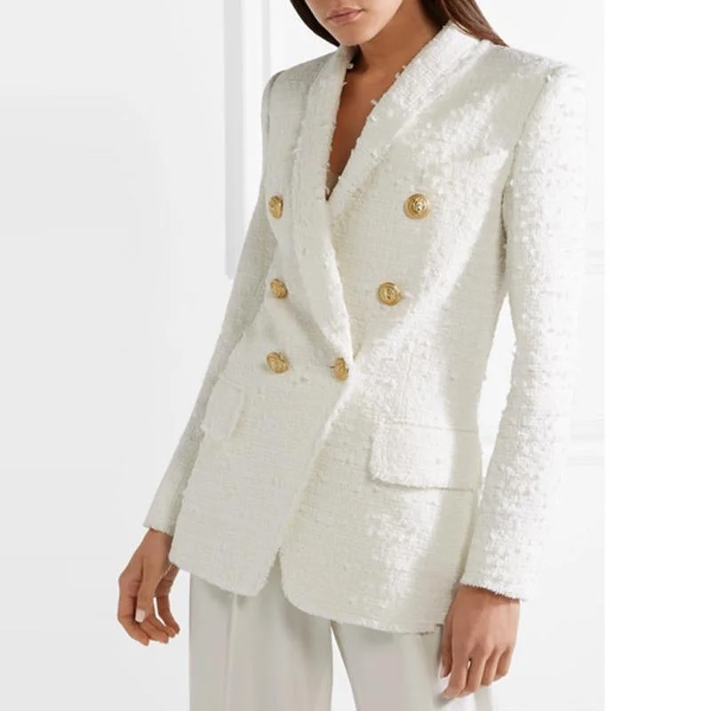 Effortless Comfort White Tweed Blazer Women - Casual - Plain-Solid