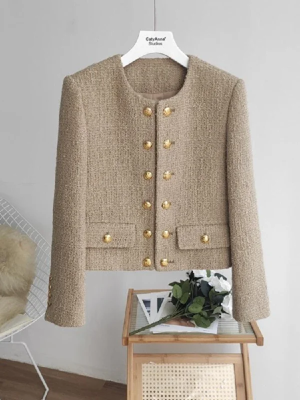 Simple Outfits Short Double Breasted Tweed Jacket