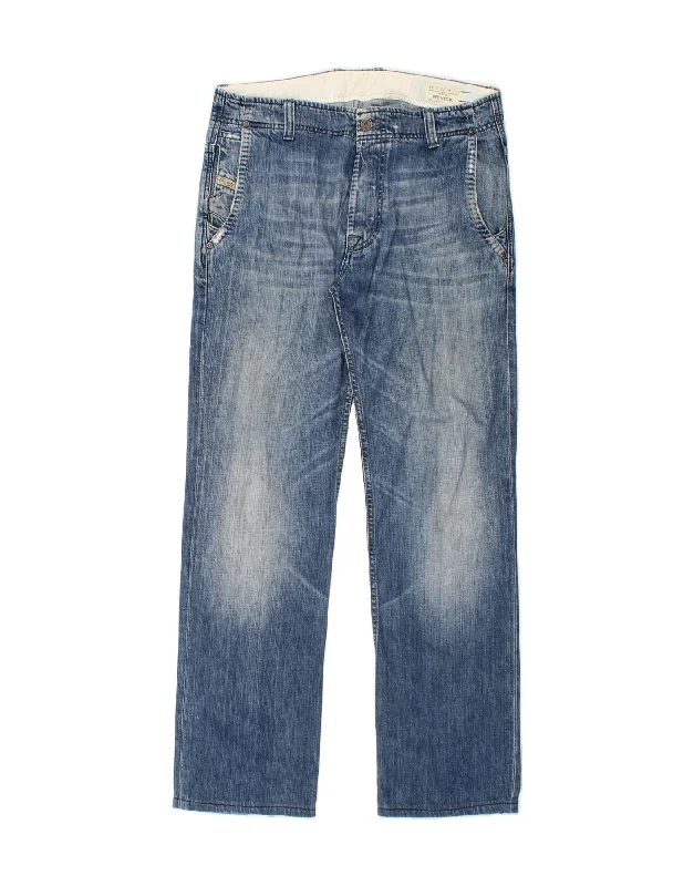 Street Style DIESEL Mens Revick Straight Jeans W33 L30 Blue Cotton