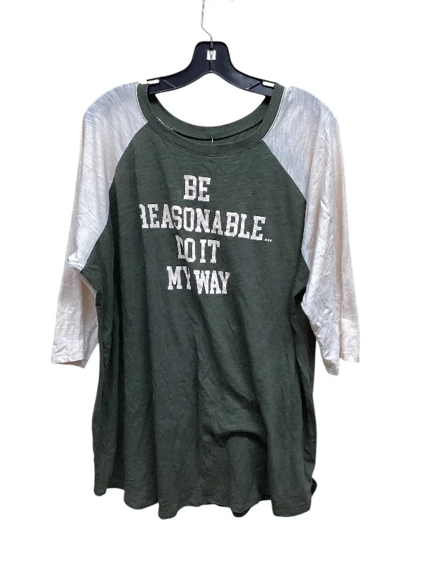 Tailored Comfort Top Long Sleeve By Torrid In Green & White, Size: 3x