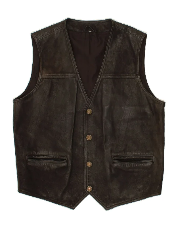 VINTAGE Mens Leather Gilet IT 50 Large Brown Leather