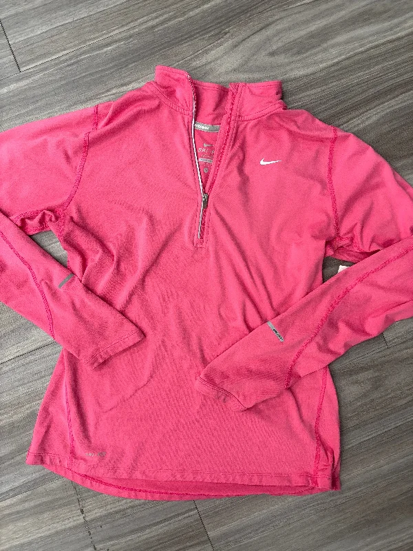 Cool Comfort Athletic Top Long Sleeve Collar By Nike Apparel In Pink, Size: M