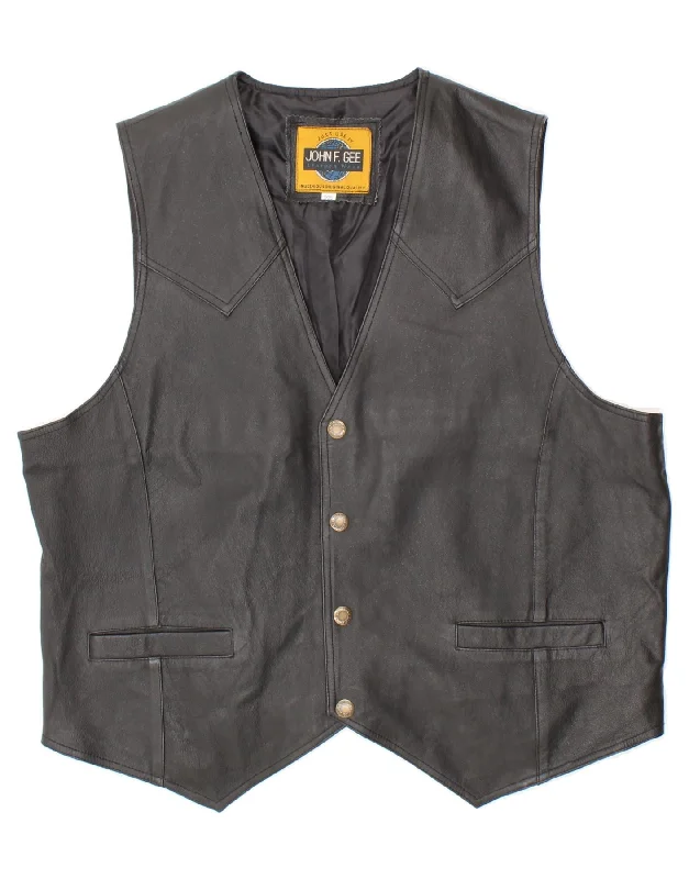 JOHN F GEE Mens Leather Waistcoat  Large Black Leather