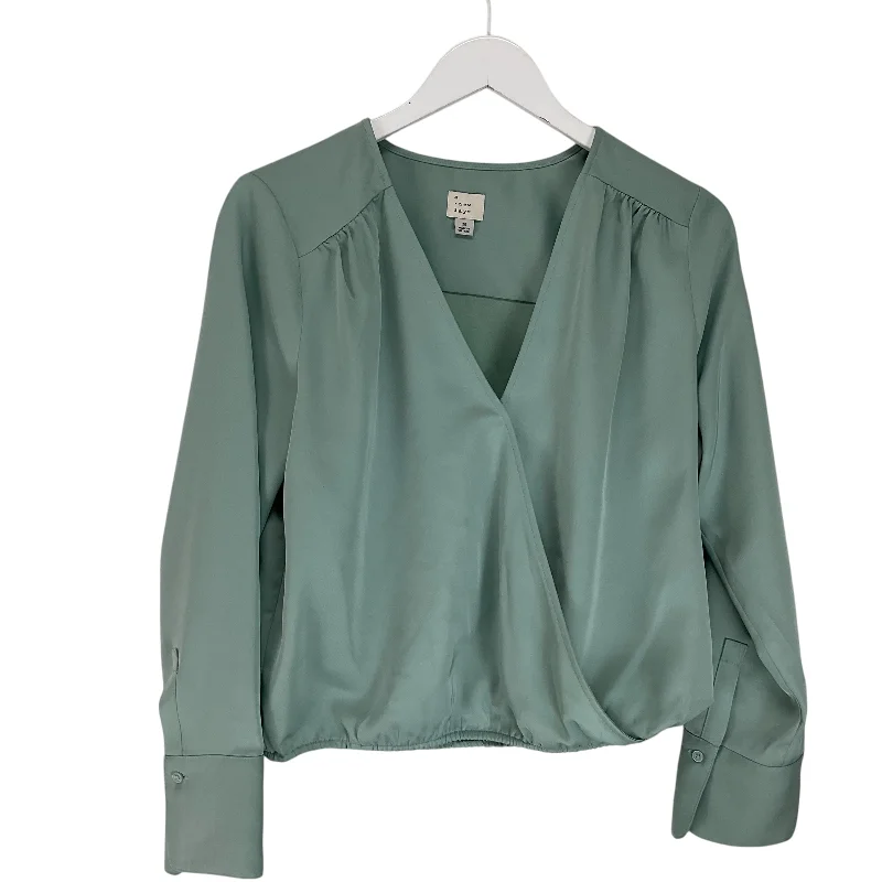 Smart Casual Top Long Sleeve Basic By A New Day In Green, Size: M