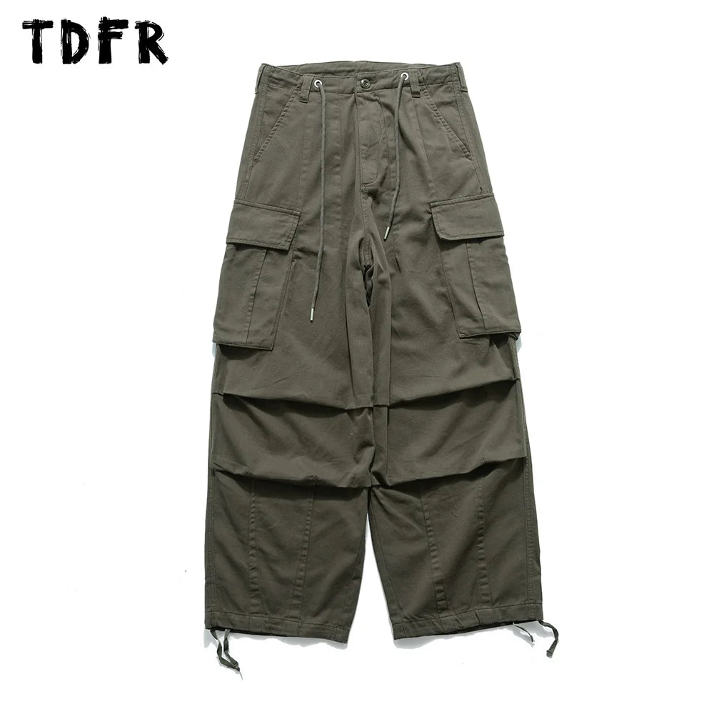 Modern Apparel Pocket Cargo Pants Men's Solid Color Safari Style Wide Leg Trousers