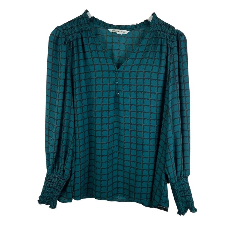 Smart Casual Wear Top Long Sleeve By Zac And Rachel In Green, Size: L