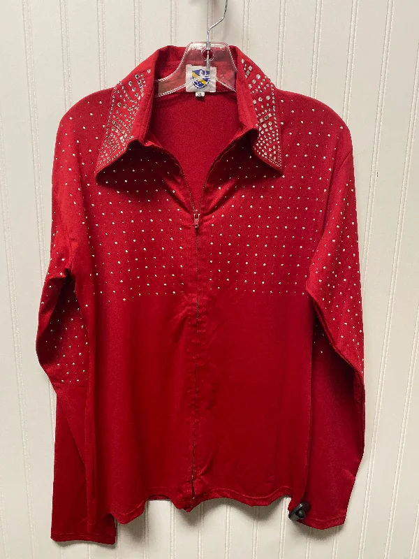 Modern Comfort Athletic Top Long Sleeve Collar By Cmb In Red, Size: Xl