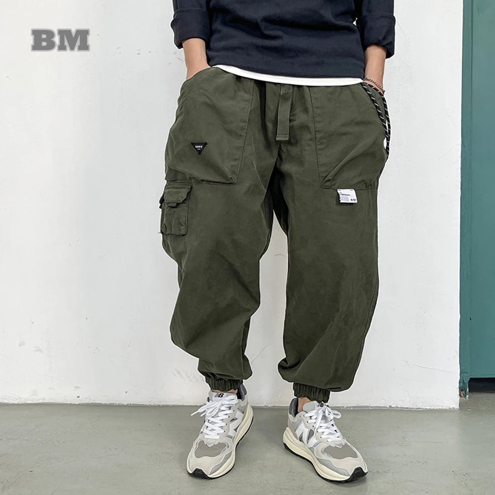 Japanese Streetwear Multi-Pocket Casual Harem Pants for Men - Korean Cargo Trousers