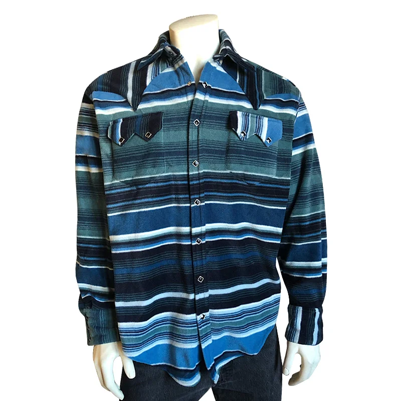 Men's Serape Pattern Fleece Western Shirt in Blue & Navy