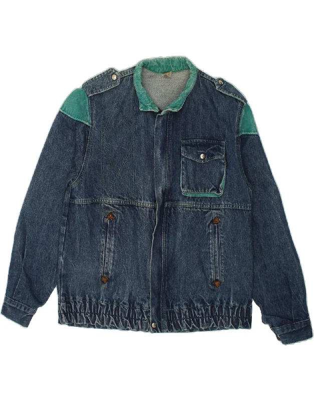 Trendy Apparel VINTAGE Mens Military Denim Jacket IT 48 Medium Blue Colourblock Polyester