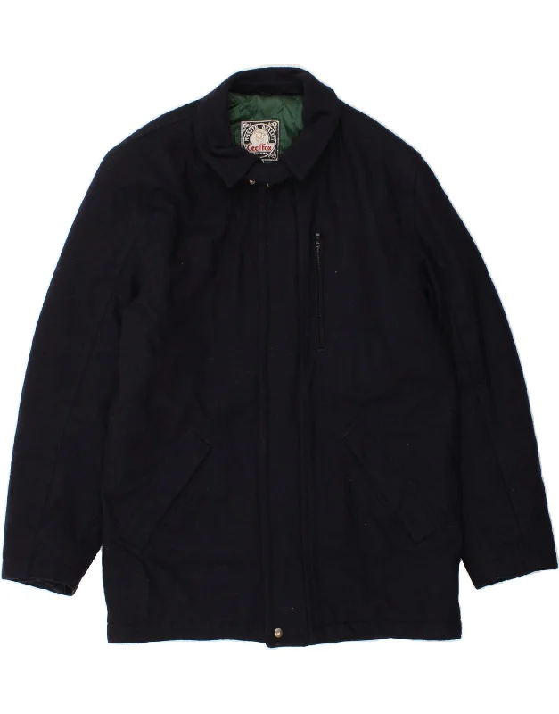 Soft Layers VINTAGE Mens Overcoat UK 36 Small Navy Blue Wool