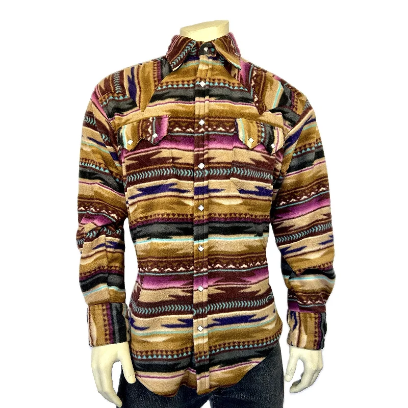 Men's Chamois Pattern Fleece Western Shirt in Plum