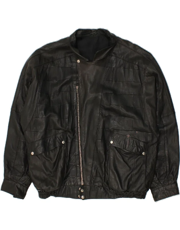 Fashion Basics VINTAGE Mens Leather Jacket IT 52 XL Black Leather