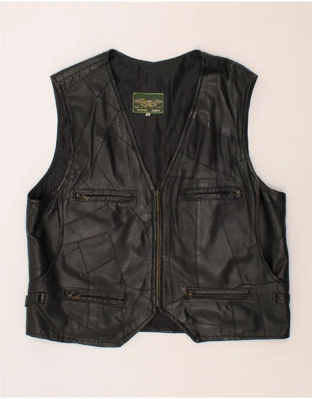 Casual Knitwear ECHTES LEDER Mens Leather Gilet UK 44 2XL Black Patchwork Leather