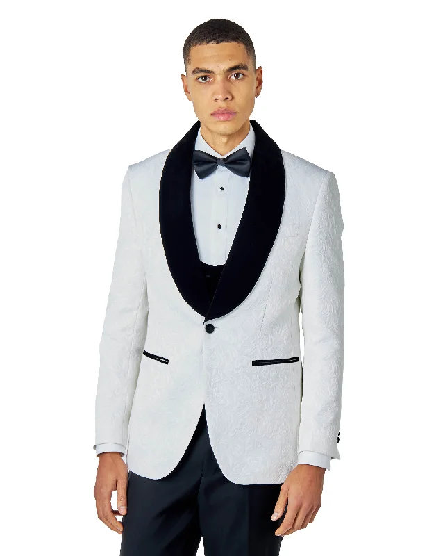 Fashion Basics ARCHIE – WHITE TUXEDO JACKET DAMASK JACQUARD PRINTED