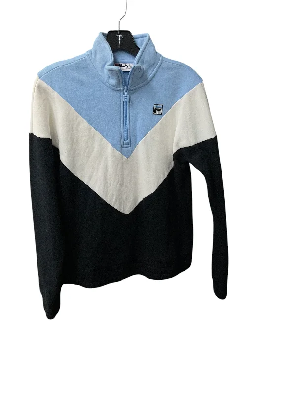 Casual Chic Athletic Top Long Sleeve Collar By Fila In Black & Blue, Size: S