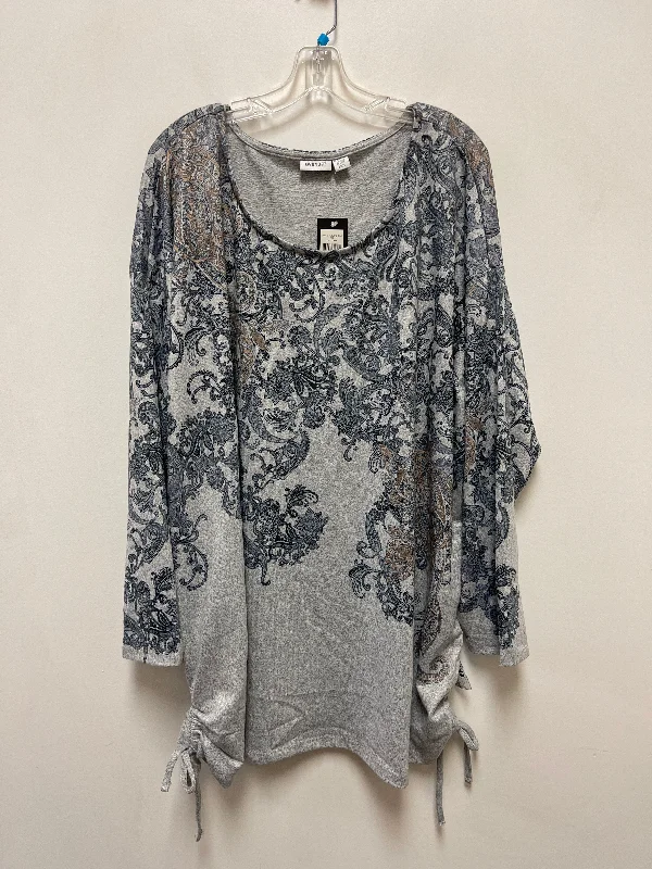 Top Long Sleeve By Avenue In Grey, Size: 4x