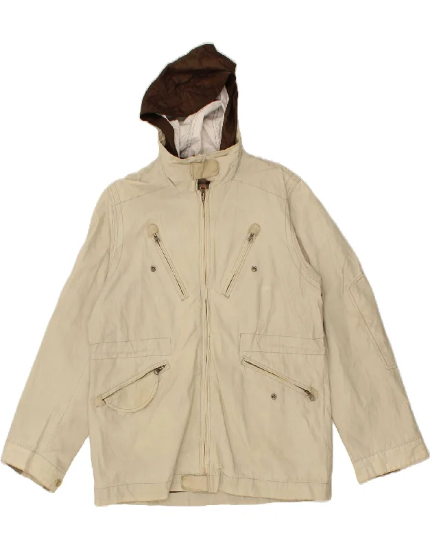 TIMBERLAND Mens Hooded Utility Jacket UK 38 Medium Beige Cotton