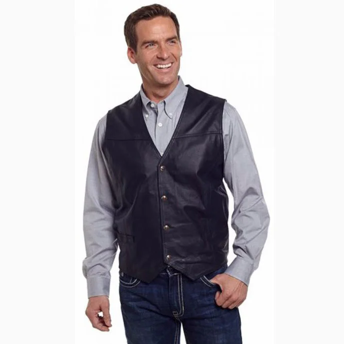 All-Day Wear Men's Black Snap Leather Vest