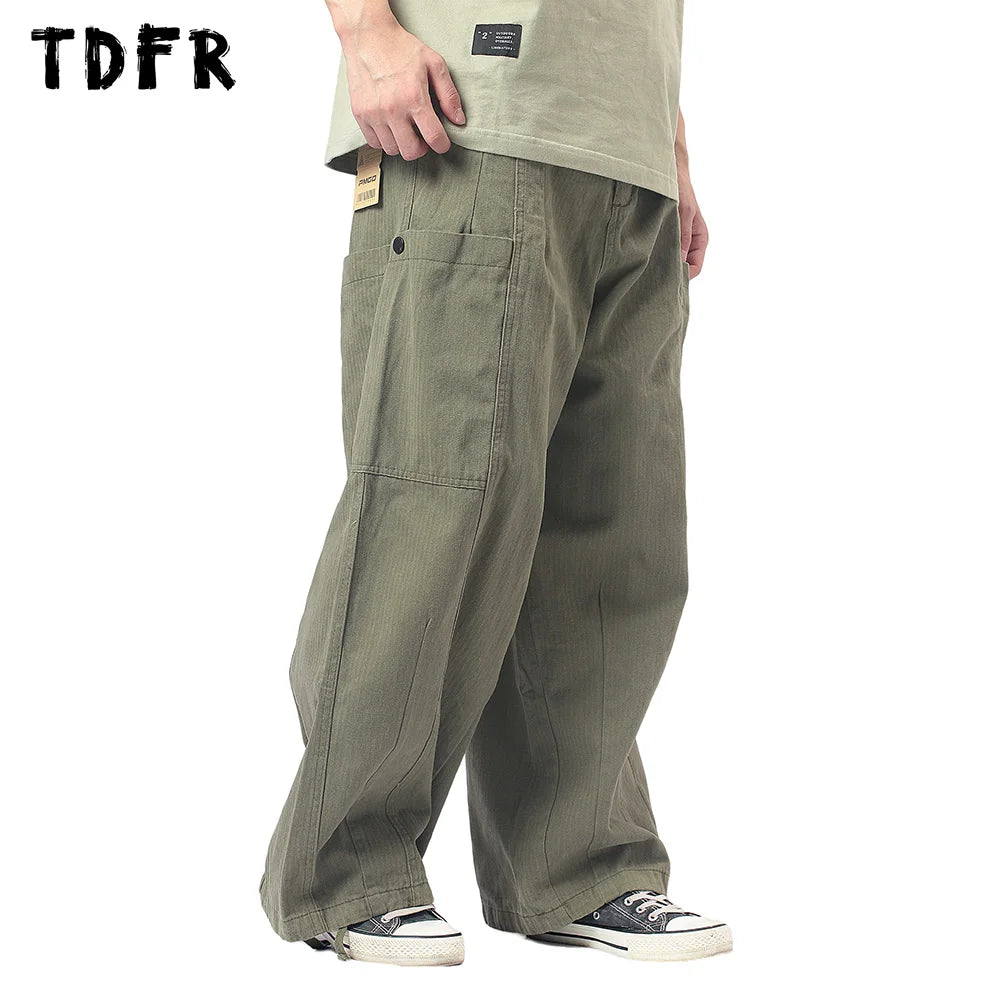 Street Style Solid Color Safari Style Cargo Pants with Multi-Pockets and Drawstring