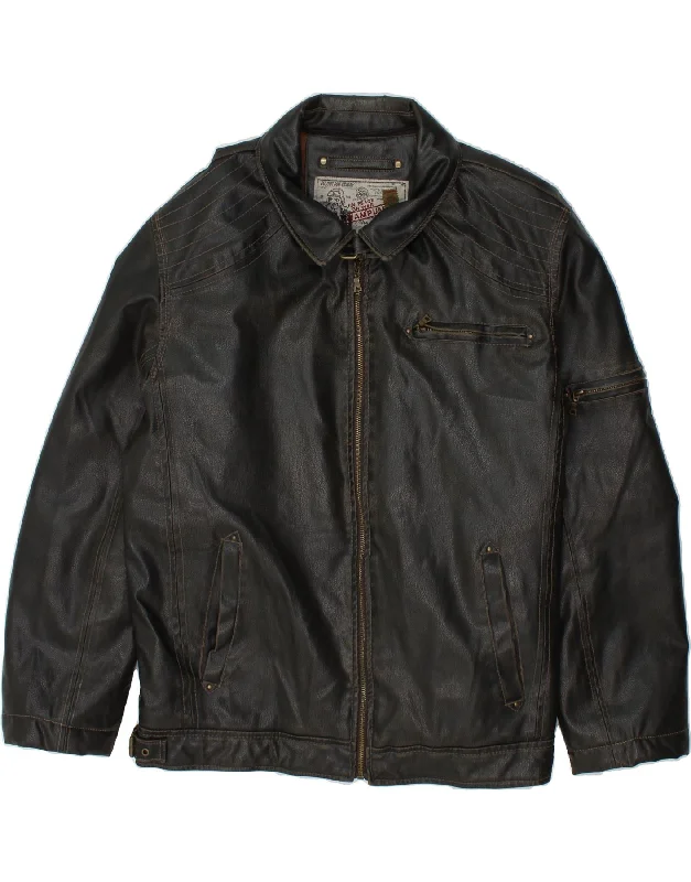 Smart Casual WAMPUM Mens Leather Jacket UK 44 2XL Black Polyester