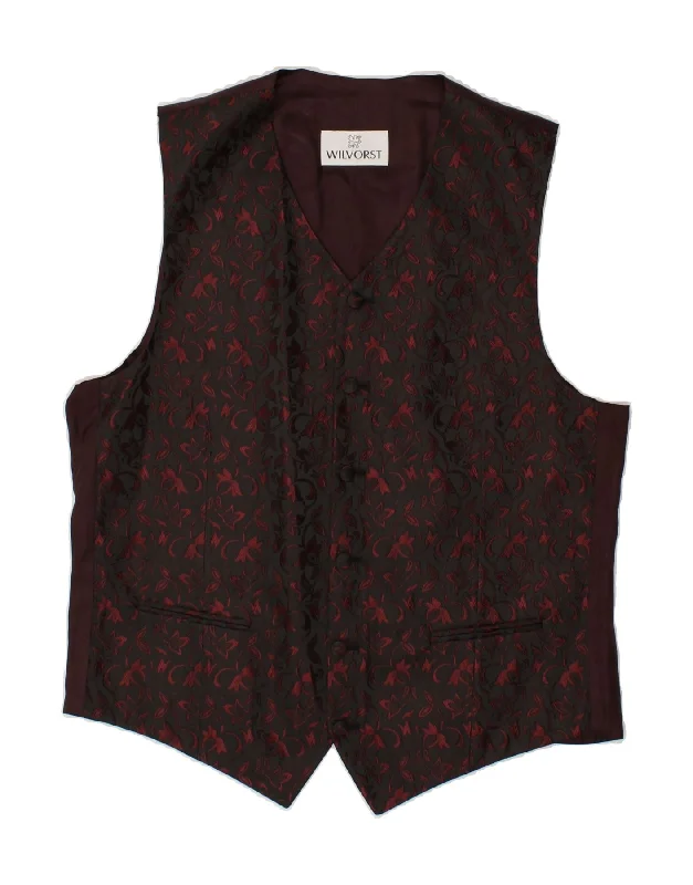 WILVORST Mens Waistcoat Medium Burgundy Floral