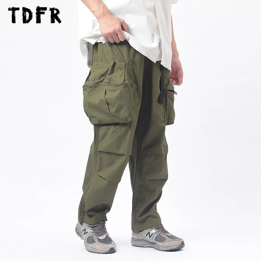 Effortless Style Cargo Pants Mens Pleated Safari Style Solid Color Wide Leg Trousers