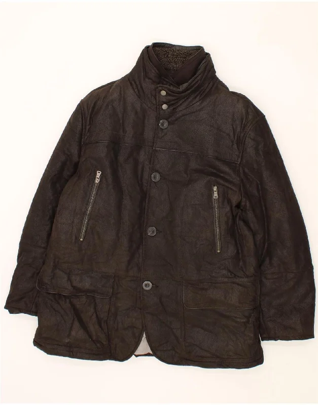 Classic Casual VINTAGE Mens Slim Leather Overcoat IT 58 4XL Brown Leather