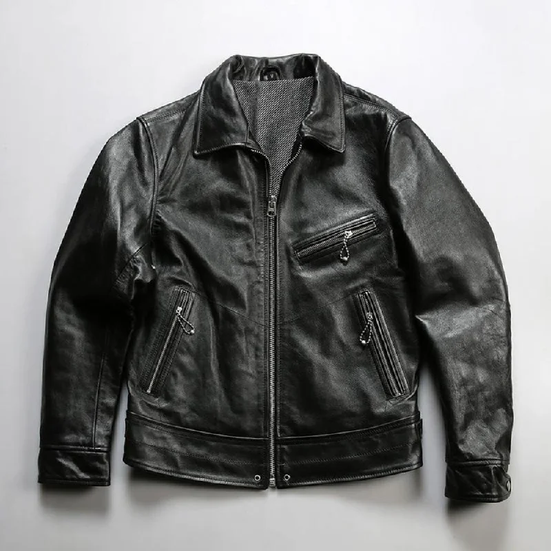 Active Wear Men's Mulholland Drive 1930s Classic Leather Motorcycle Jacket