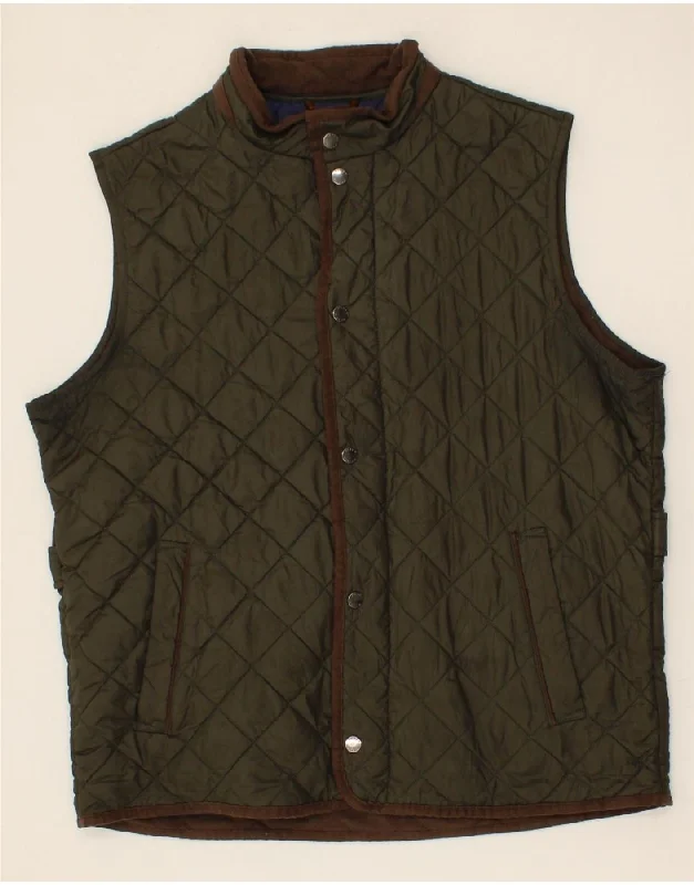 PETER MILLAR Mens Quilted Gilet UK 40 Large Khaki Polyester