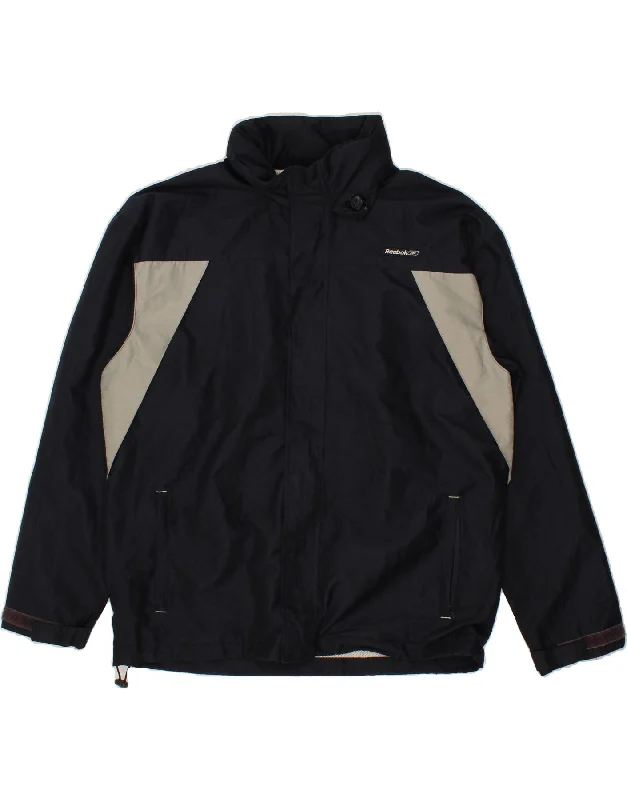 Sporty Trends REEBOK Mens Hooded Rain Jacket UK 42 XL Black Colourblock Polyester