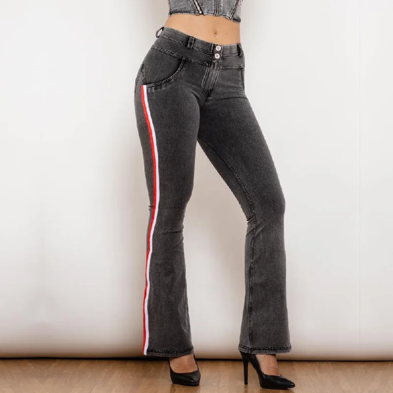 Melody Side Striped Sexy Push Up Jeans Denim Flare Pants