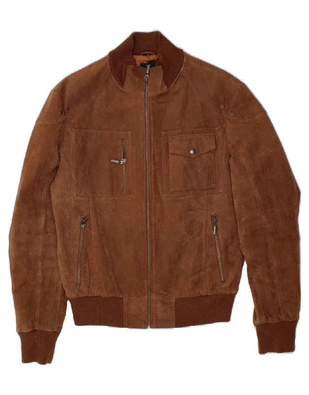 SASCH Mens Suede Bomber Jacket IT 50 Large Brown Leather