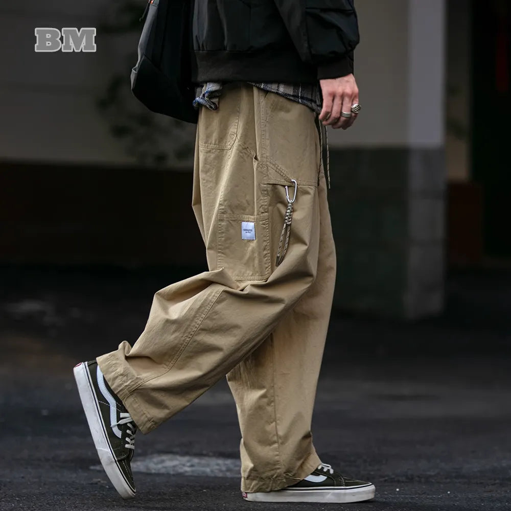 Japanese Streetwear Straight Pants - Casual Cargo Pants for Men