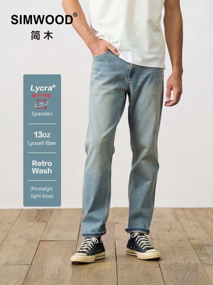Cozy Apparel Elastic Lycra Fabric Jeans Men Washed Vintage Denim Trousers