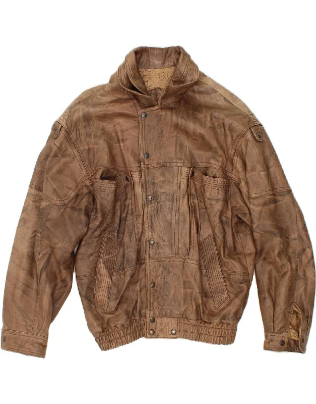 Soft Fabrics VINTAGE Mens Leather Jacket IT 50 Large Brown
