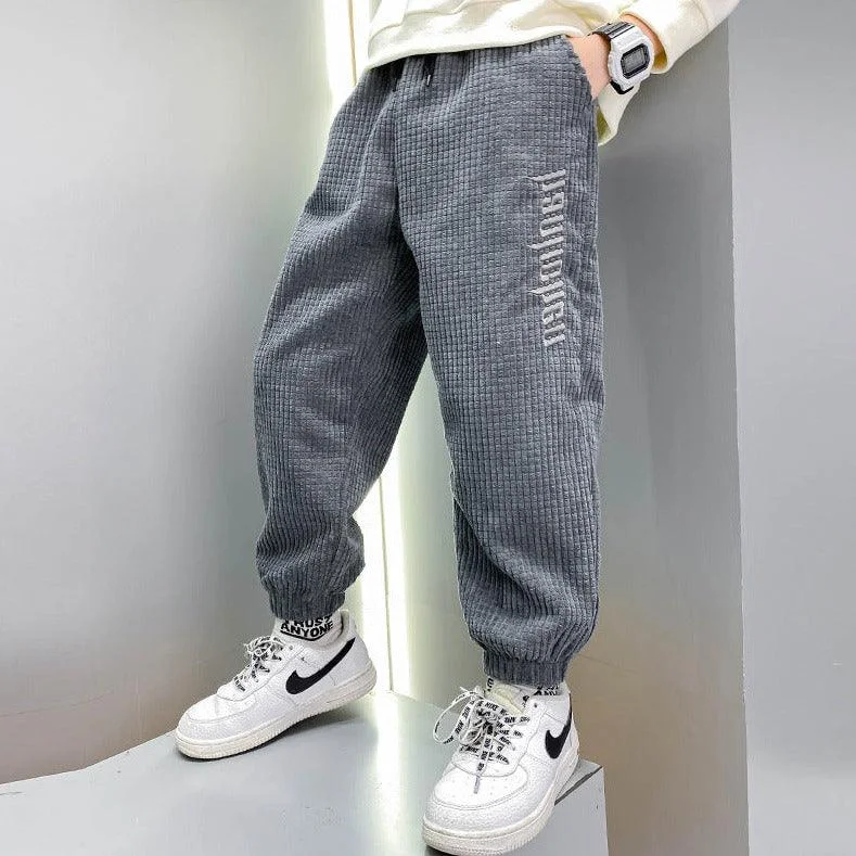 Modern Comfort Boys' Casual Pants Thickened Plus Velvet Middle-aged Kids