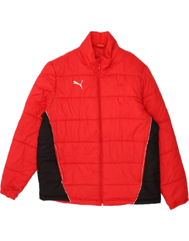 Premium Comfort PUMA Mens Hooded Padded Jacket UK 44 2XL Red Colourblock Nylon