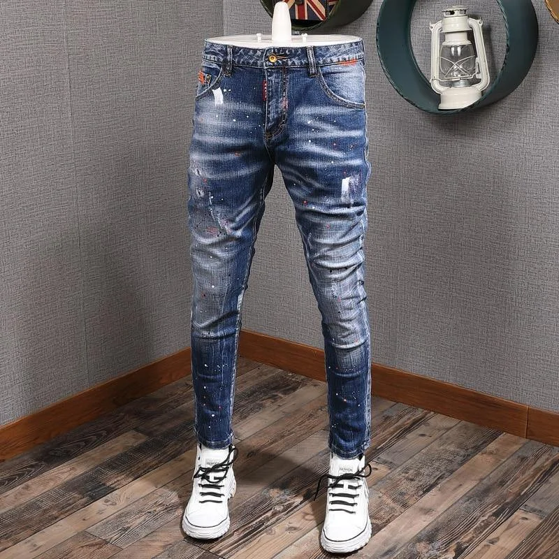 Casual Jackets Men's Fashion Streetwear Retro Blue Slim Fit Jeans