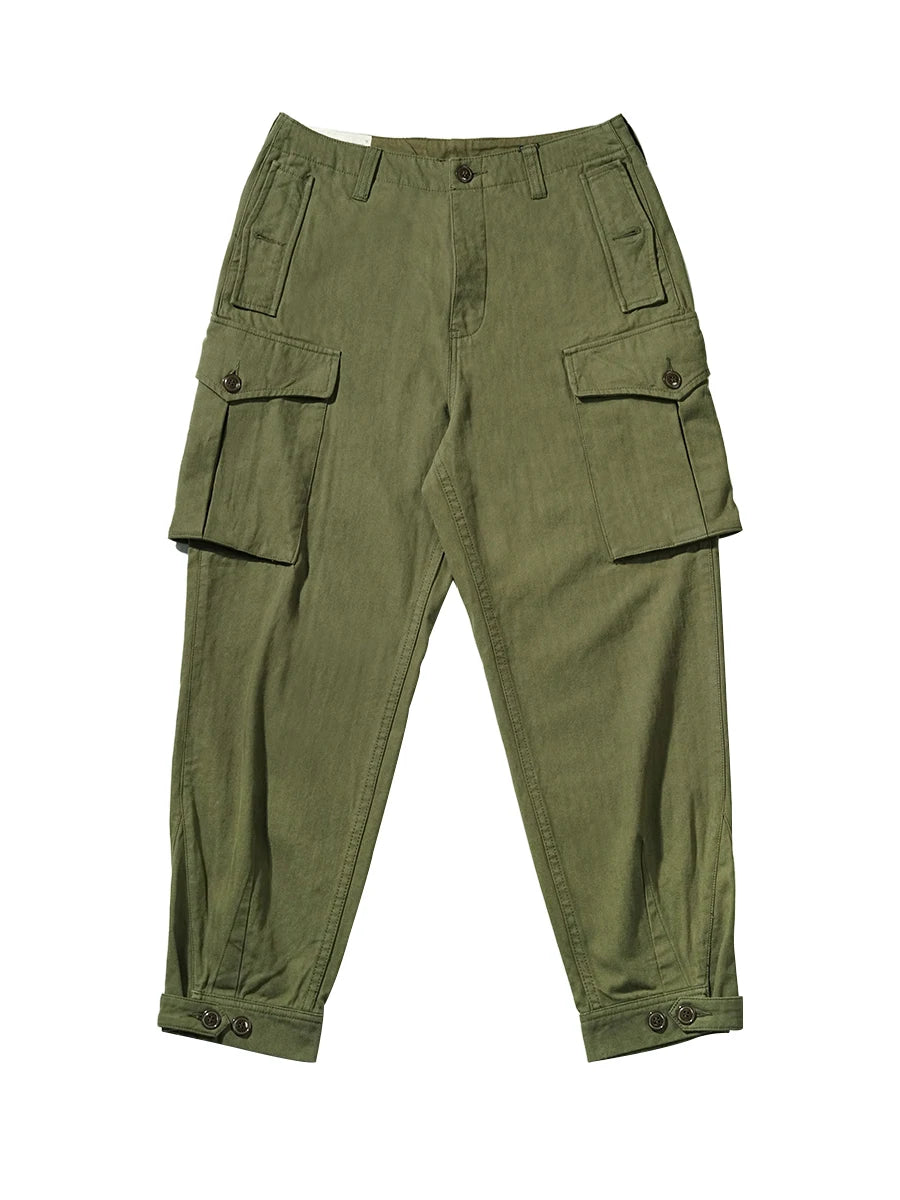 Casual Denim Men's Cargo Pants Mid-high Waist Loose Straight Ankle-length Army Casual Vintage Trousers