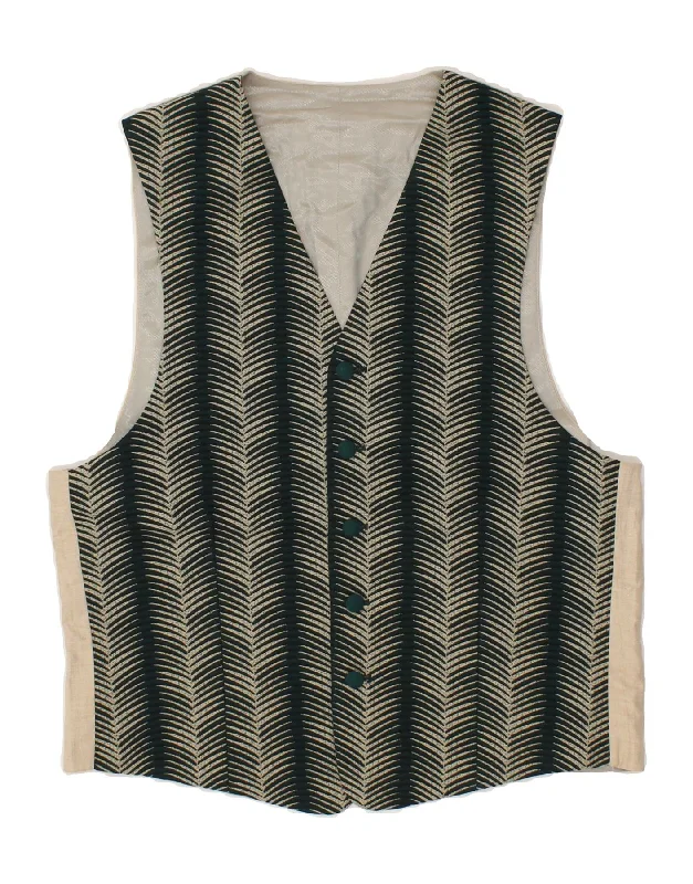 VINTAGE Mens Waistcoat Small Green Striped