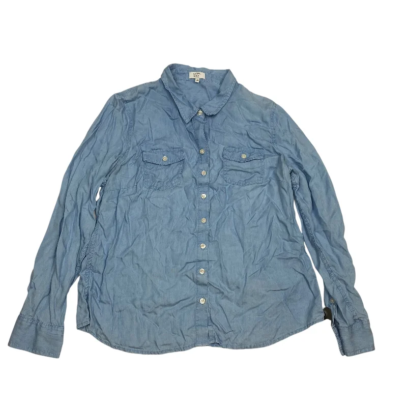 Stylish Comfort Top Long Sleeve By Crown And Ivy In Blue, Size: L