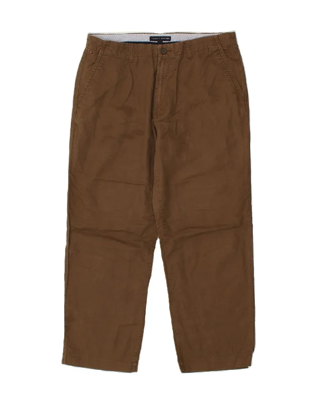 Sporty Look TOMMY HILFIGER Mens Straight Chino Trousers W36 L30 Brown Cotton