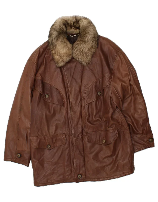 Comfy Jackets VINTAGE Mens Leather Coat IT 50 Large Brown Leather