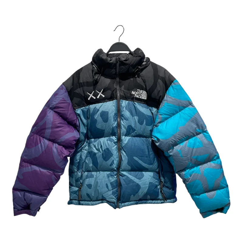 THE NORTH FACE/KAWS/Puffer Jkt/L/Nylon/BLU/Camouflage/Purple + Teal Sleeve Sz L