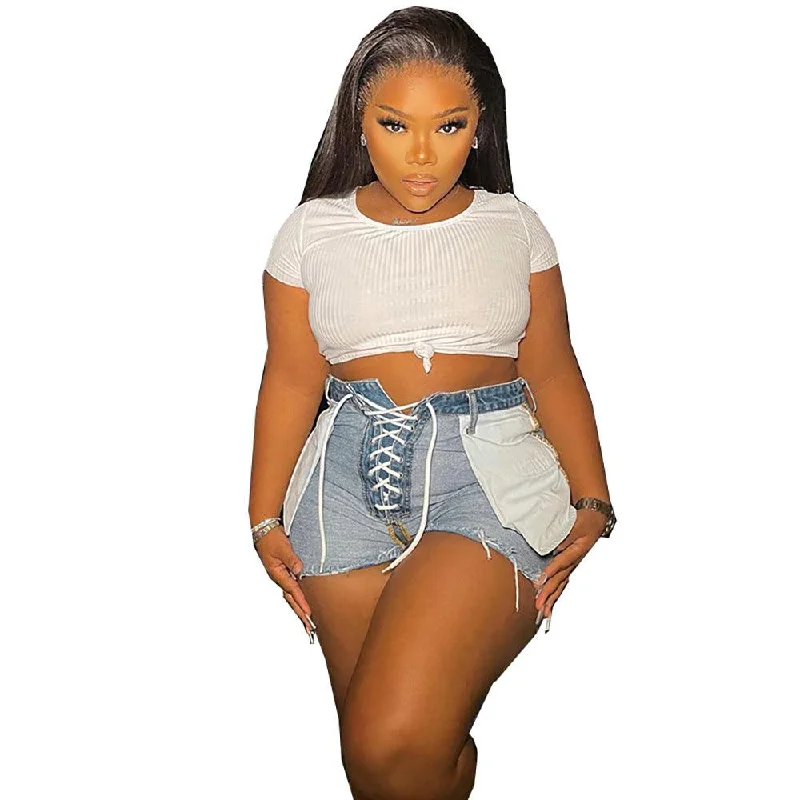 All-Day Wear Lace Short Elastic Jeans