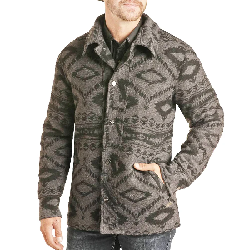 Sporty Styles Powder River Men's Aztec Wool Coat-Charcoal/Black