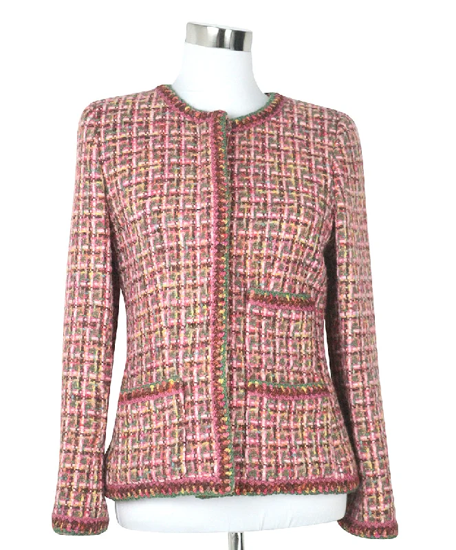 All-Day Wear Chanel Pink & Green Tweed Jacket sz 4